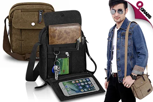 For QR59 Carry It All in Style with Canvas Messenger Bags - Choose from 3 Classic Colors! (QR198 Value)